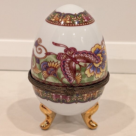 Limoges Hand Painted Egg France Trinket Box with Butterflies - Picture 1 of 12